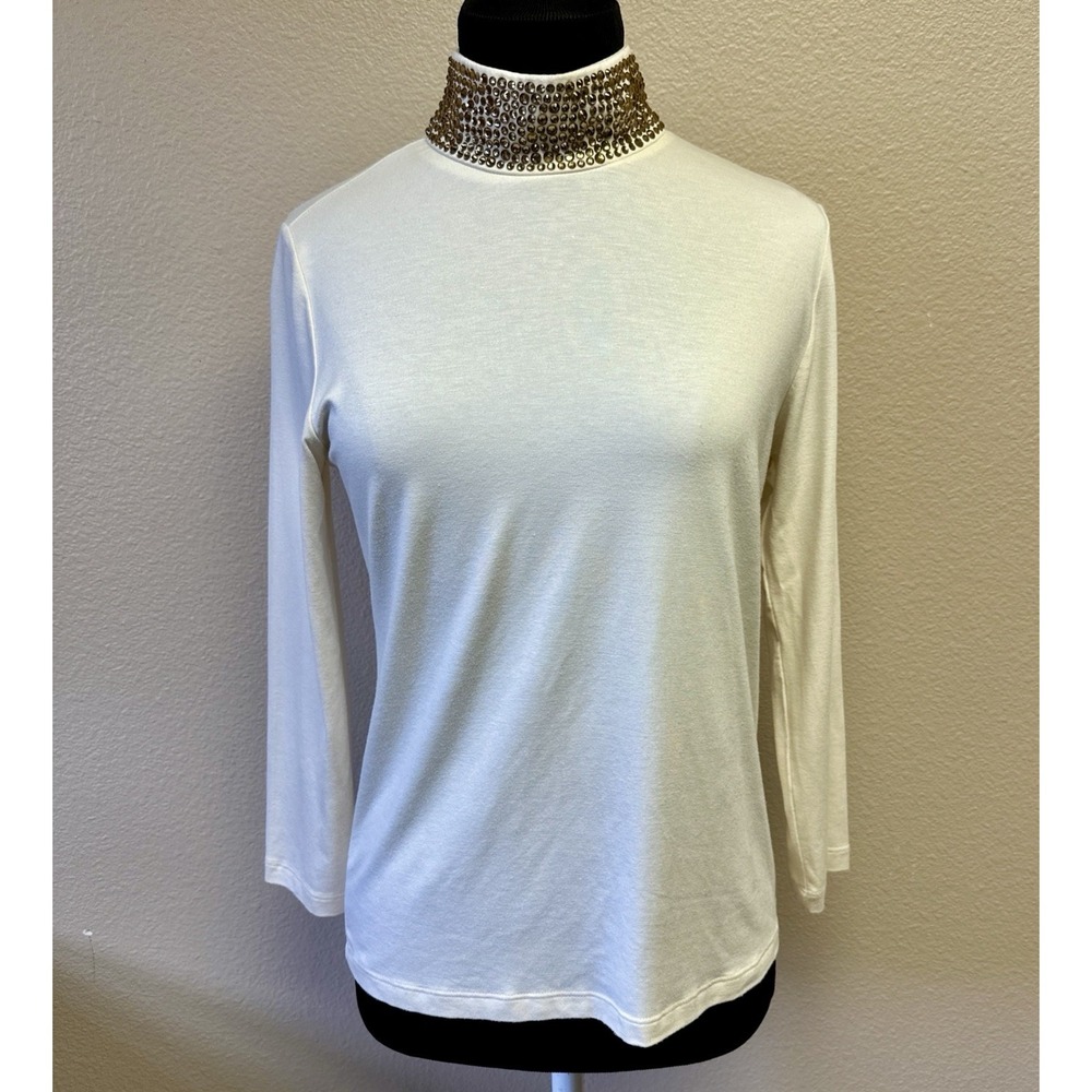 NWT L'AGENCE Women's Medium Maya Embellished Mock Neck Long Sleeve Blouse Top - Picture 3 of 11